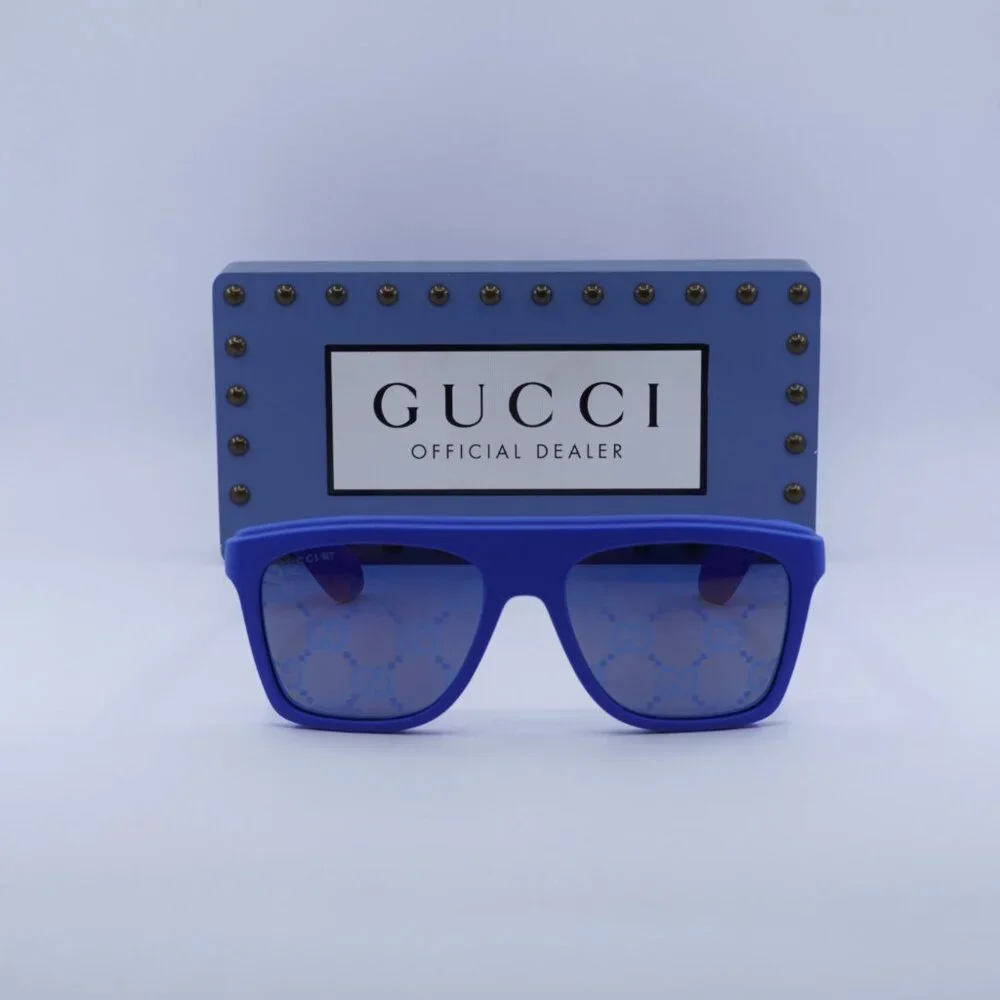 Gucci GG1570S 004 Square Sunglasses - Blue/Bronze & Blue with GG Pattern